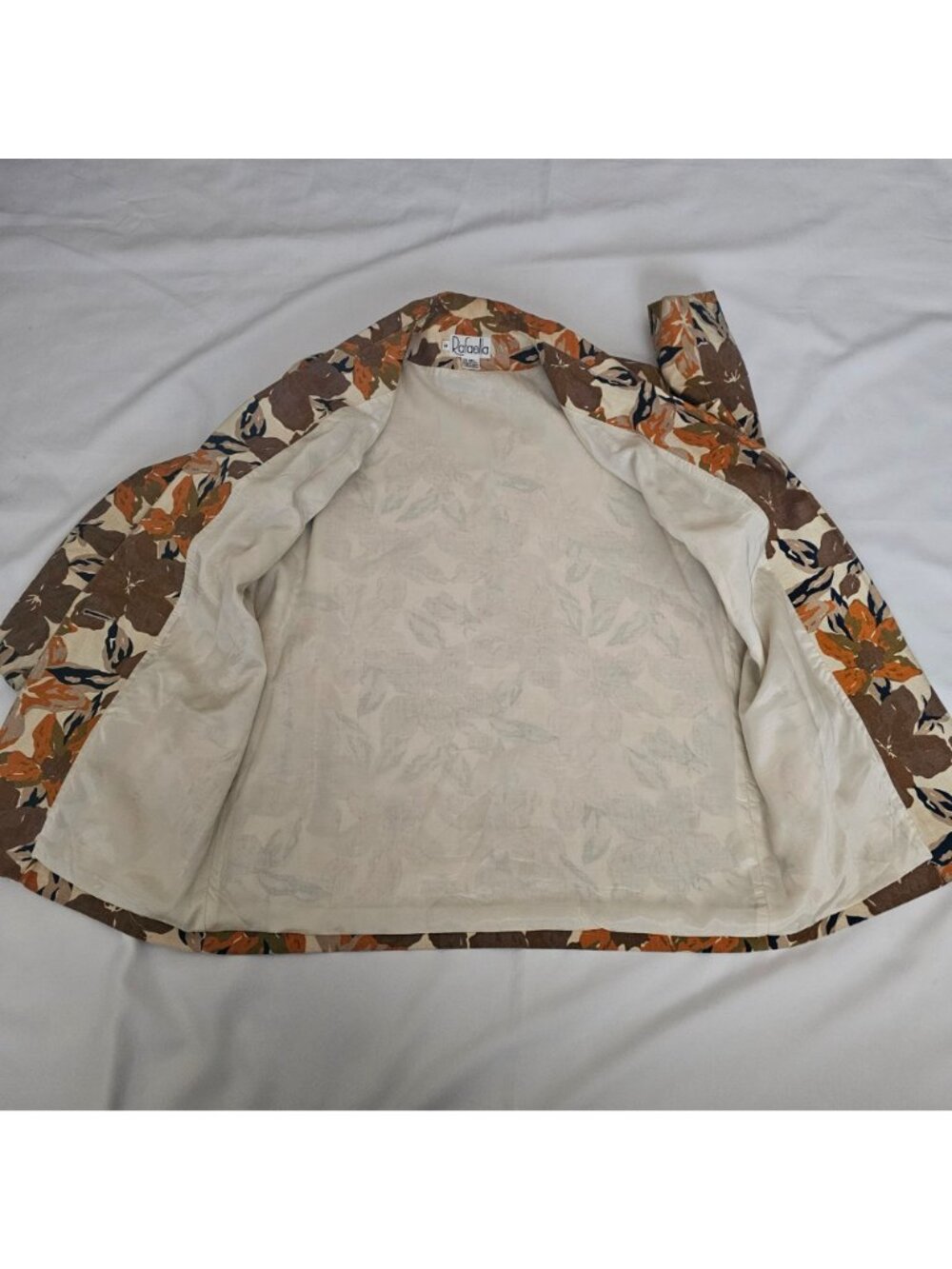 Rafaella Vintage Autumn Shade Floral Linen-Cotton Lined Blazer Jacket Size 14 - Picture 6 of 11
